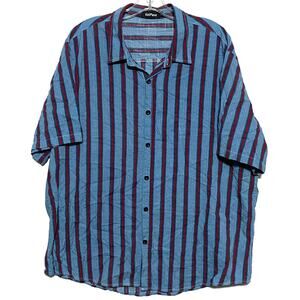 VatPave Button Shirt Men XL Blue Red Striped Preppy Casual Coastal Viscose Blend